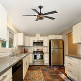 48-in Wood Reversible 5-Blade Ceiling Fan with Light and Remote,4in and 8in Downrods Included